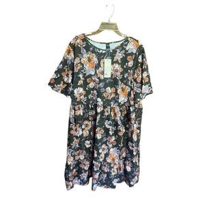 Emery Rose charcoal Floral Print Dress Sz 2XL NWT